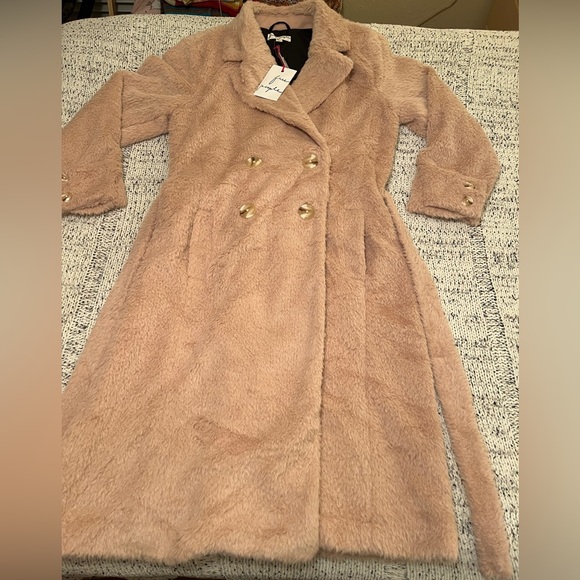 Free People Women’s Cuff It Faux Fur Teddy Long Coat Size L, Dusty Pink, NWT - Picture 6 of 12